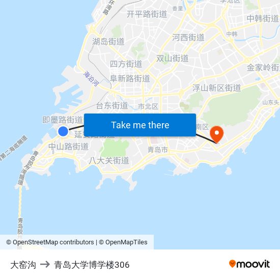 大窑沟 to 青岛大学博学楼306 map