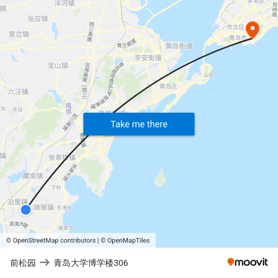 前松园 to 青岛大学博学楼306 map