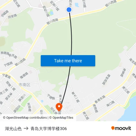 湖光山色 to 青岛大学博学楼306 map