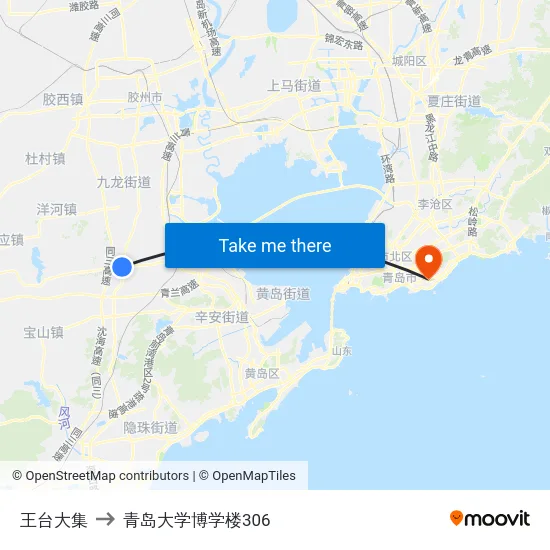 王台大集 to 青岛大学博学楼306 map