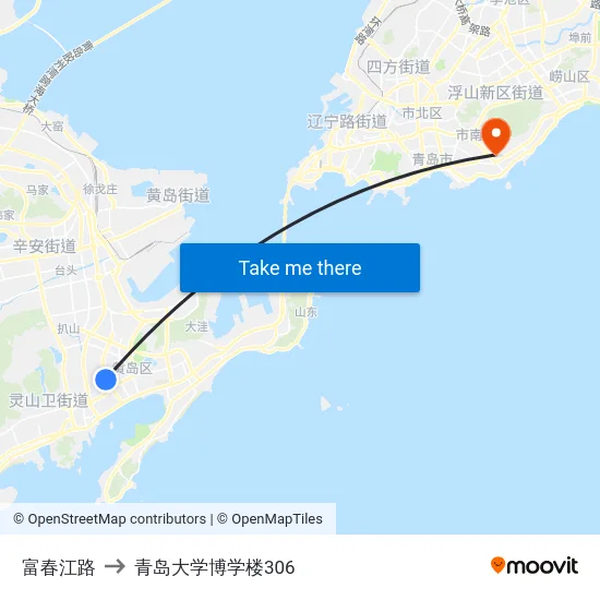 富春江路 to 青岛大学博学楼306 map