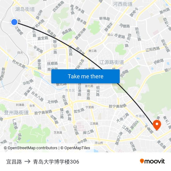 宜昌路 to 青岛大学博学楼306 map