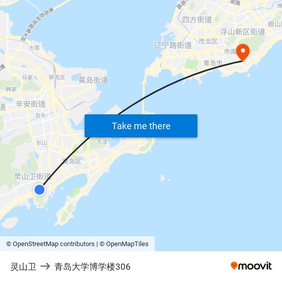 灵山卫 to 青岛大学博学楼306 map
