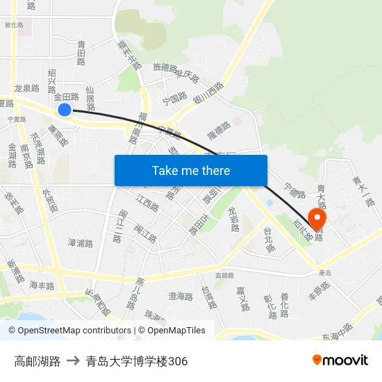 高邮湖路 to 青岛大学博学楼306 map