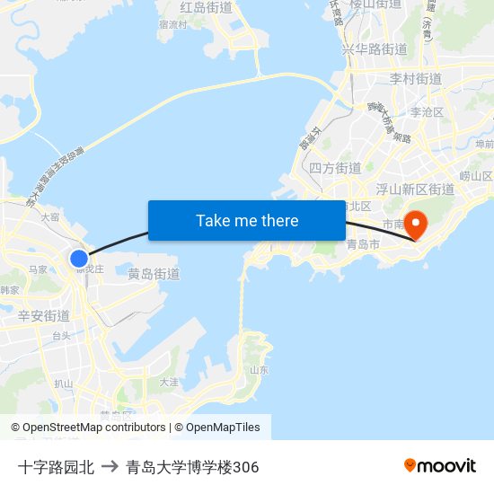 十字路园北 to 青岛大学博学楼306 map