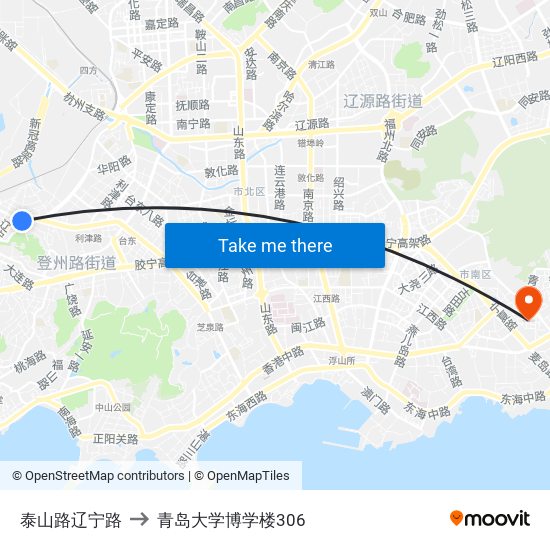 泰山路辽宁路 to 青岛大学博学楼306 map