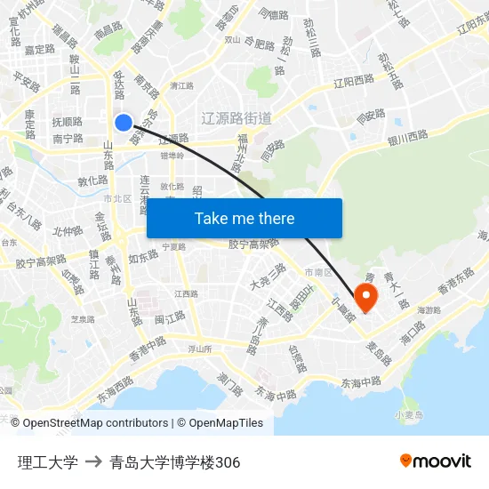理工大学 to 青岛大学博学楼306 map