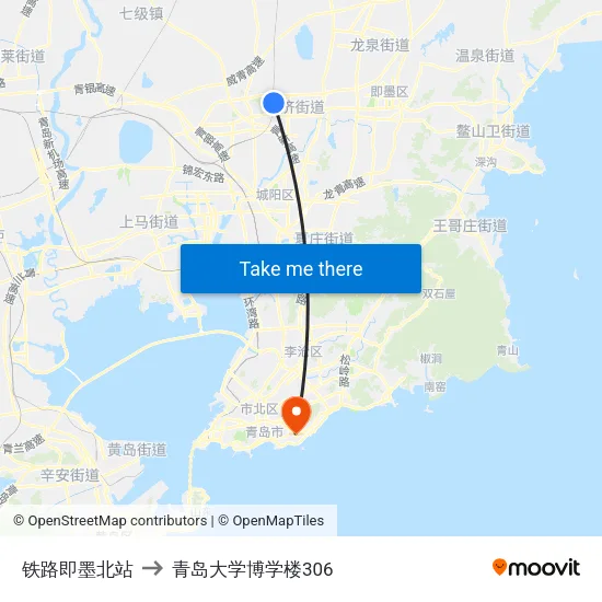 铁路即墨北站 to 青岛大学博学楼306 map
