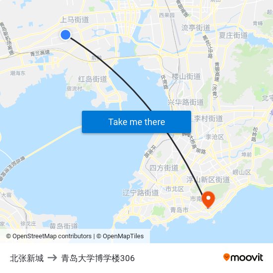 北张新城 to 青岛大学博学楼306 map