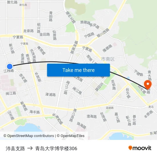 沛县支路 to 青岛大学博学楼306 map