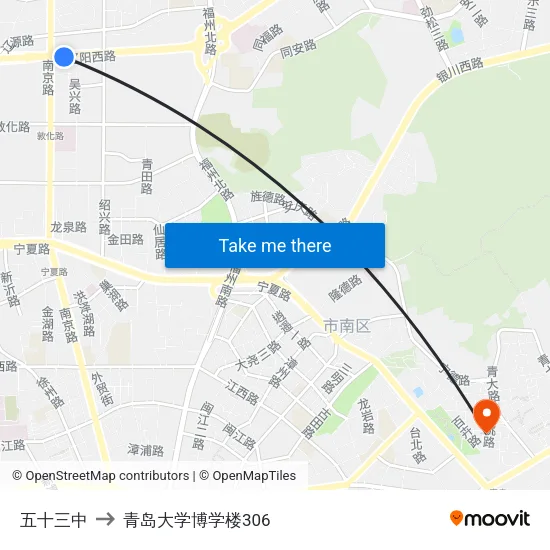五十三中 to 青岛大学博学楼306 map