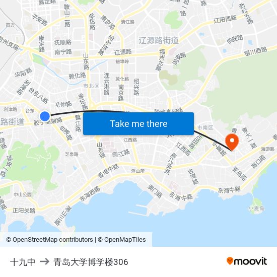 十九中 to 青岛大学博学楼306 map
