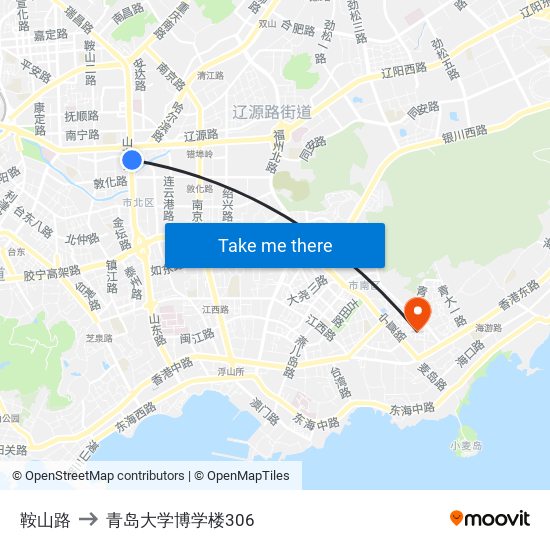 鞍山路 to 青岛大学博学楼306 map