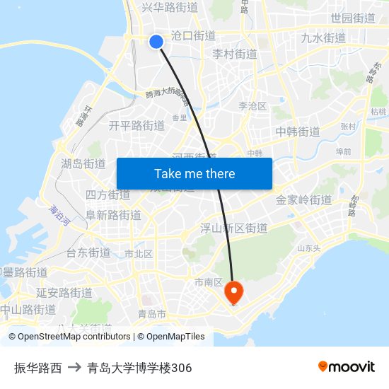 振华路西 to 青岛大学博学楼306 map