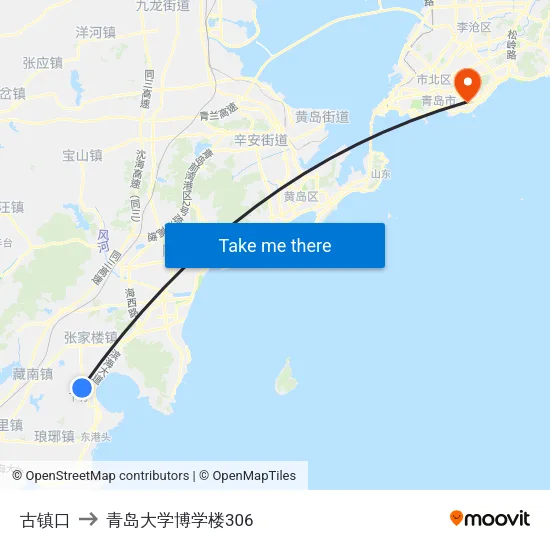 古镇口 to 青岛大学博学楼306 map