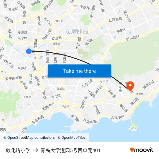 敦化路小学 to 青岛大学滢园5号西单元401 map