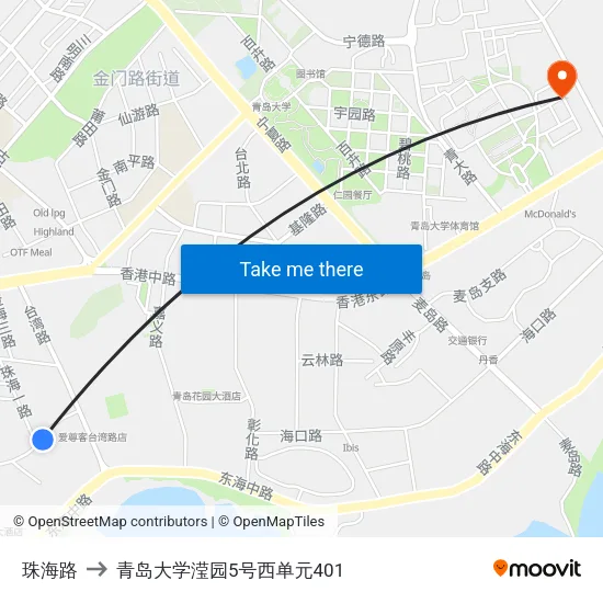 珠海路 to 青岛大学滢园5号西单元401 map