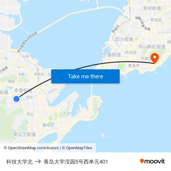 科技大学北 to 青岛大学滢园5号西单元401 map
