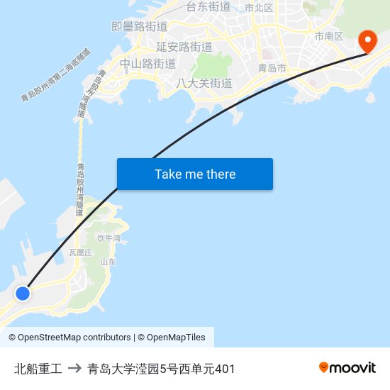 北船重工 to 青岛大学滢园5号西单元401 map