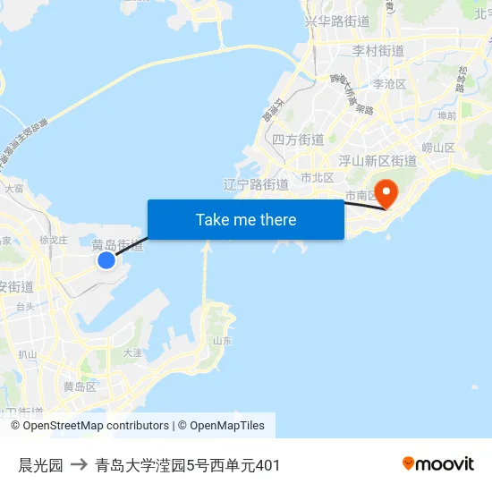 晨光园 to 青岛大学滢园5号西单元401 map