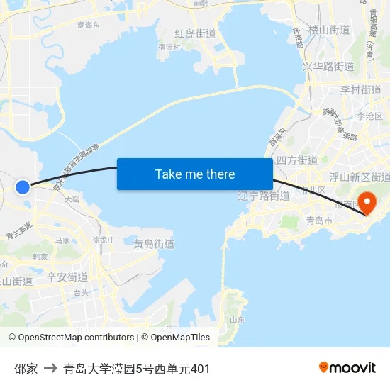 邵家 to 青岛大学滢园5号西单元401 map