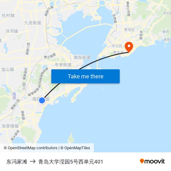 东冯家滩 to 青岛大学滢园5号西单元401 map