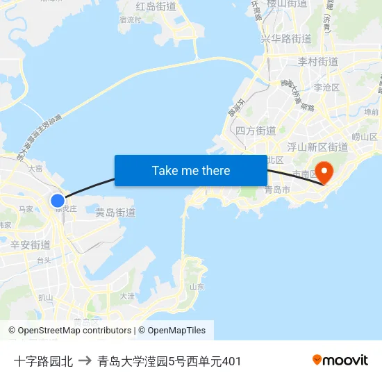 十字路园北 to 青岛大学滢园5号西单元401 map