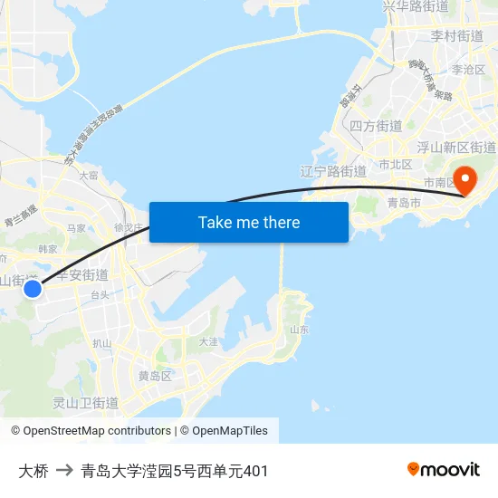 大桥 to 青岛大学滢园5号西单元401 map