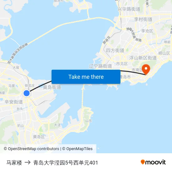马家楼 to 青岛大学滢园5号西单元401 map