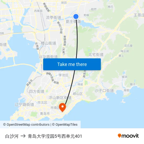 白沙河 to 青岛大学滢园5号西单元401 map