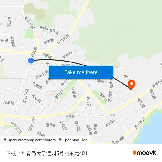 卫校 to 青岛大学滢园5号西单元401 map
