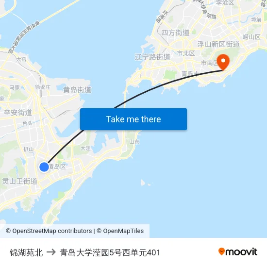 锦湖苑北 to 青岛大学滢园5号西单元401 map
