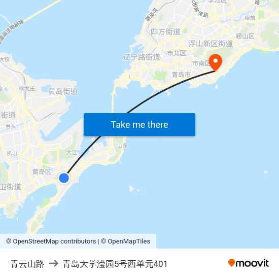 青云山路 to 青岛大学滢园5号西单元401 map
