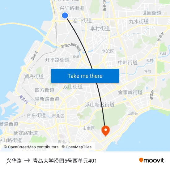 兴华路 to 青岛大学滢园5号西单元401 map