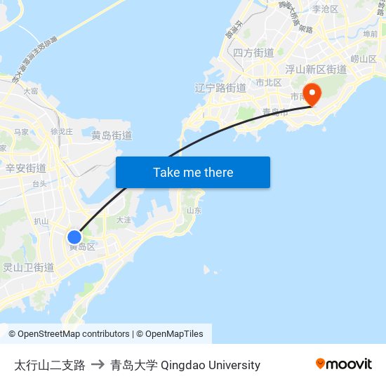 太行山二支路 to 青岛大学 Qingdao University map