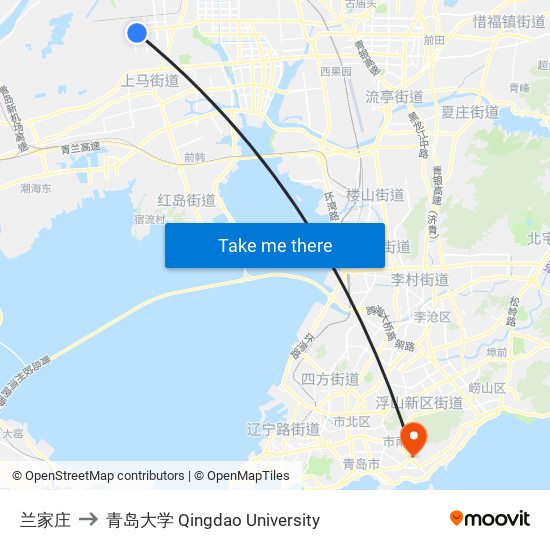 兰家庄 to 青岛大学 Qingdao University map