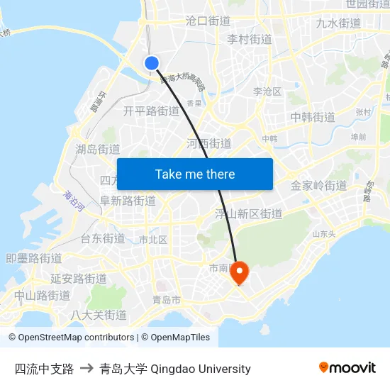 四流中支路 to 青岛大学 Qingdao University map