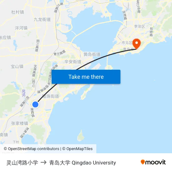 灵山湾路小学 to 青岛大学 Qingdao University map