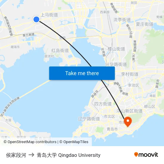 侯家段河 to 青岛大学 Qingdao University map