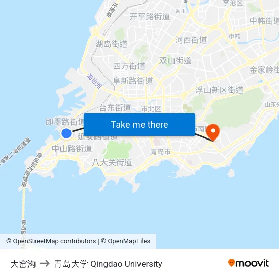 大窑沟 to 青岛大学 Qingdao University map