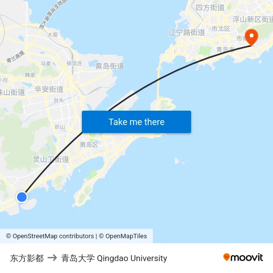 东方影都 to 青岛大学 Qingdao University map