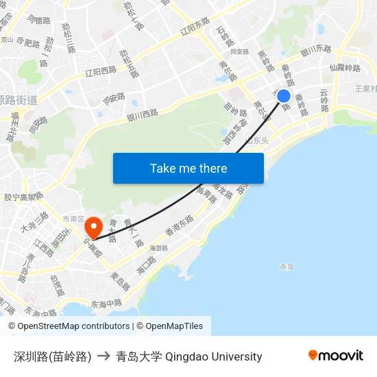深圳路(苗岭路) to 青岛大学 Qingdao University map