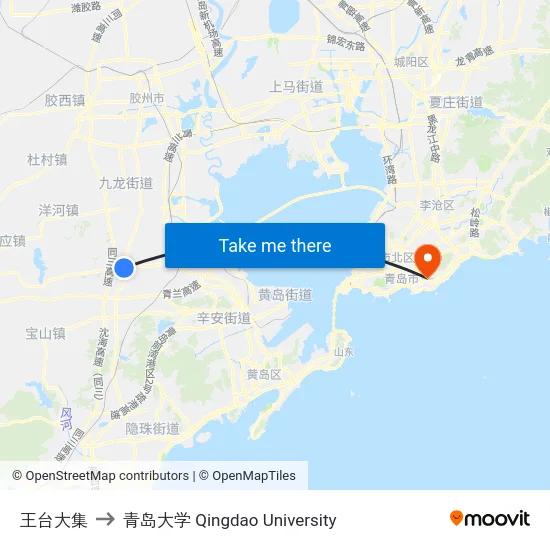 王台大集 to 青岛大学 Qingdao University map