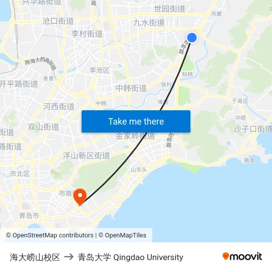 海大崂山校区 to 青岛大学 Qingdao University map
