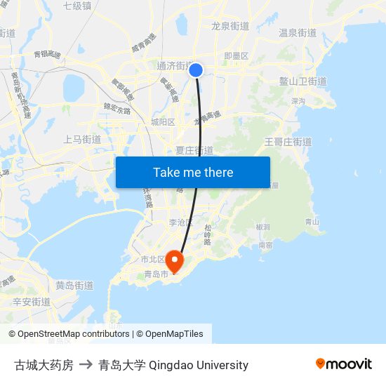 古城大药房 to 青岛大学 Qingdao University map