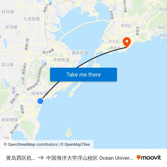 黄岛西区机关办公中心 to 中国海洋大学浮山校区 Ocean University of China (Fushan Campus) map