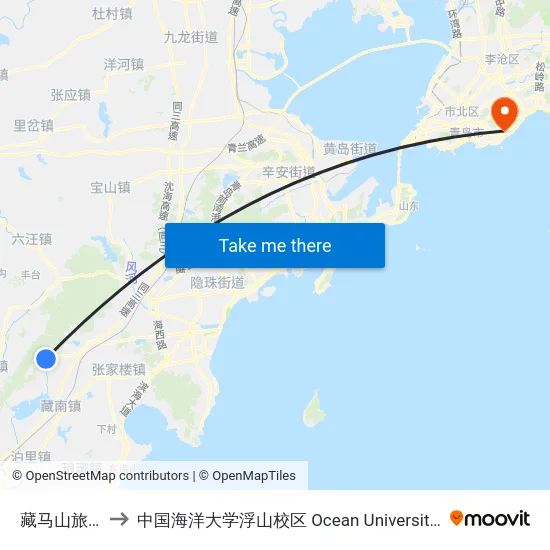 藏马山旅游度假区 to 中国海洋大学浮山校区 Ocean University of China (Fushan Campus) map