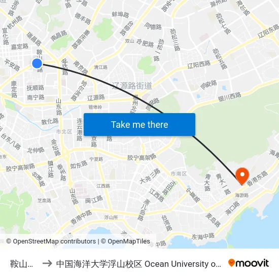 鞍山二路北 to 中国海洋大学浮山校区 Ocean University of China (Fushan Campus) map