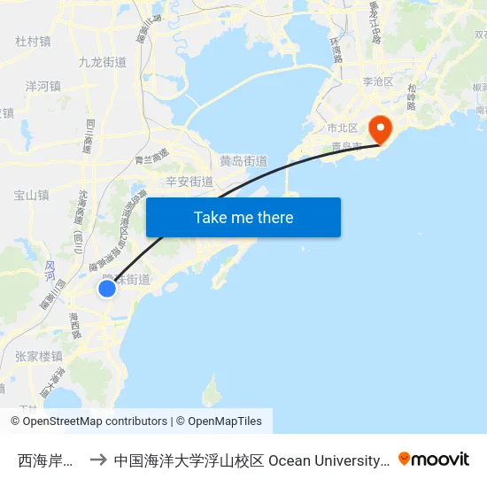 西海岸汽车总站 to 中国海洋大学浮山校区 Ocean University of China (Fushan Campus) map
