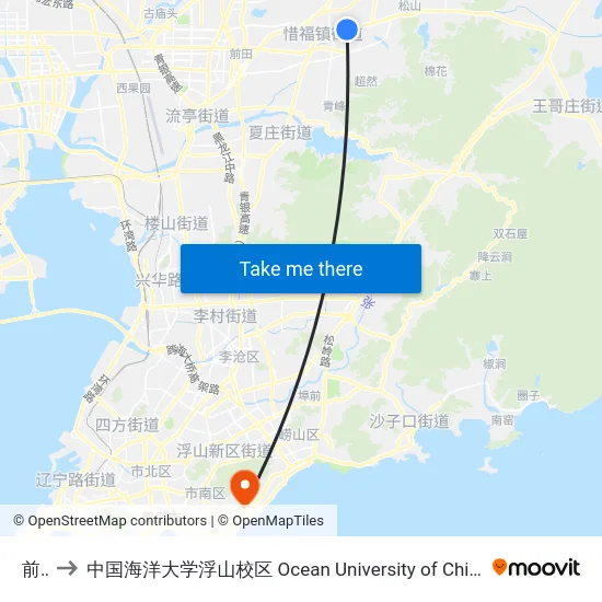 前金 to 中国海洋大学浮山校区 Ocean University of China (Fushan Campus) map